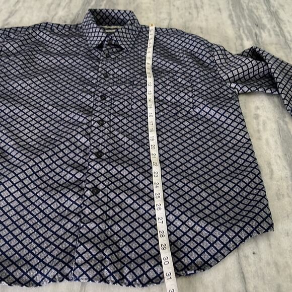 Robert Stock Mens L Blue/Navy Patterned Check Button Front Shirt - Picture 9 of 10